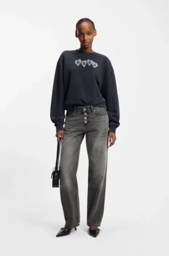 Grey straight-fit jeans in rigid denim