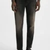Grey tapered-fit jeans in stretch denim