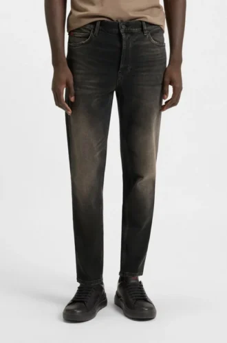 Grey tapered-fit jeans in stretch denim