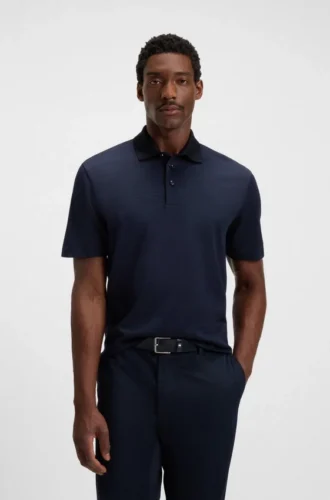 Grid-pattern polo shirt in mercerised cotton