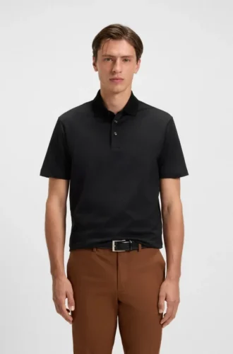 Grid-pattern polo shirt in mercerised cotton