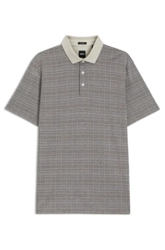 Grid-pattern polo shirt in mercerised cotton Grid-pattern polo shirt in mercerised cotton