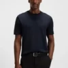 Grid-pattern T-shirt in mercerised cotton