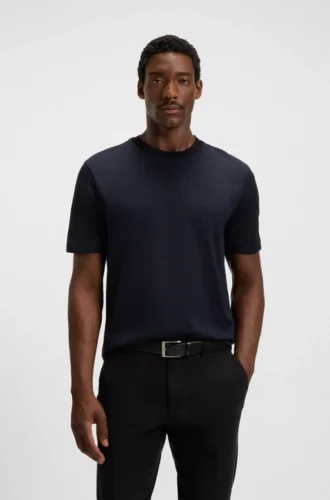 Grid-pattern T-shirt in mercerised cotton