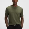 Grid-pattern T-shirt in mercerised cotton