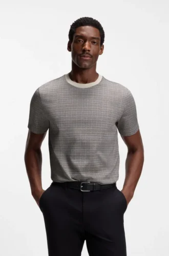 Grid-pattern T-shirt in mercerised cotton