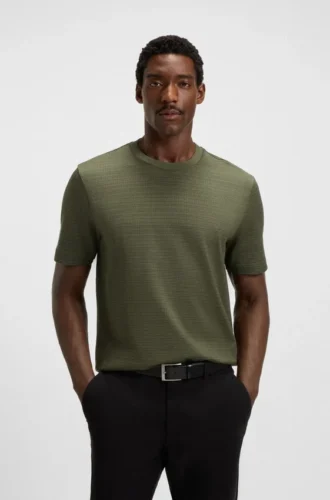 Grid-pattern T-shirt in mercerised cotton