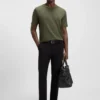 Grid-pattern T-shirt in mercerised cotton