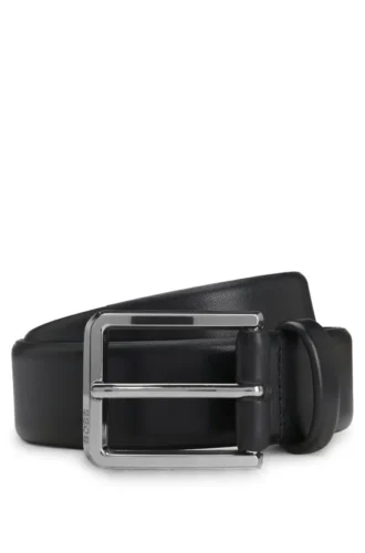 Gunmetal-buckle belt in Italian leather