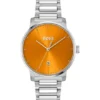 H-link-bracelet watch with brushed orange dial
