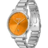 H-link-bracelet watch with brushed orange dial