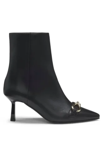 Hardware-trim ankle boots in faux leather
