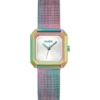 Hazel iridescent square watch with mesh bracelet