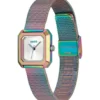 Hazel iridescent square watch with mesh bracelet