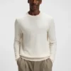 Herringbone-pattern sweater in wool and cotton