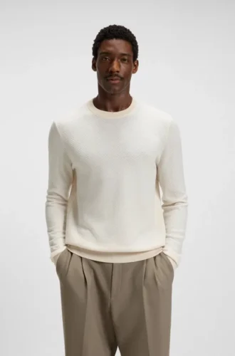 Herringbone-pattern sweater in wool and cotton
