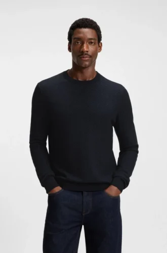 Herringbone-pattern sweater in wool and cotton