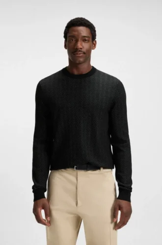 Herringbone-pattern sweater in wool and cotton