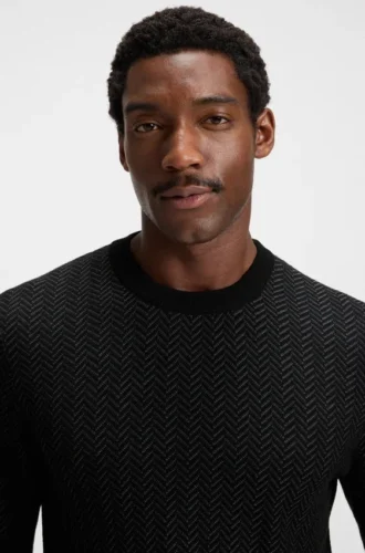 Herringbone-pattern sweater in wool and cotton