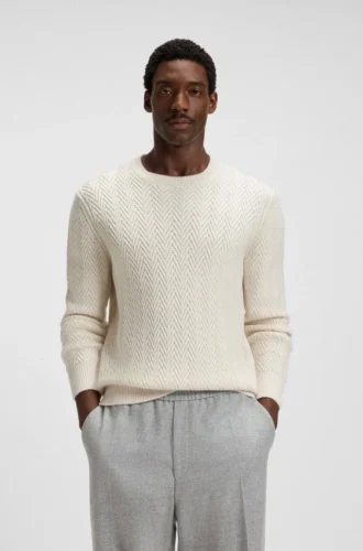 Herringbone-structure sweater in virgin wool