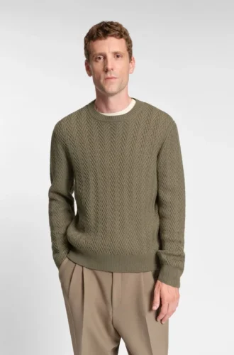 Herringbone-structure sweater in virgin wool