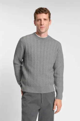 Herringbone-structure sweater in virgin wool