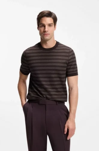 Horizontal-stripe sweater in a cotton blend