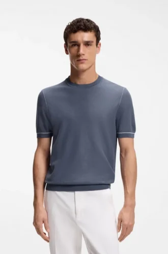 Horizontal-stripe sweater in a cotton blend
