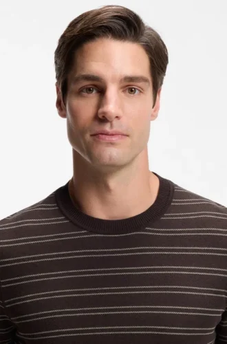 Horizontal-stripe sweater in a cotton blend