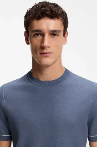 Horizontal-stripe sweater in a cotton blend