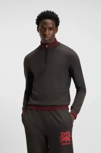 HUGO x RB contrast-stripe sweater with zip neck