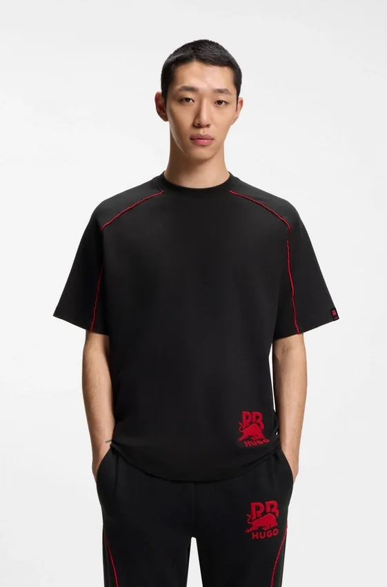HUGO x RB cotton-blend T-shirt with contrast piping HUGO x RB cotton-blend T-shirt with contrast piping