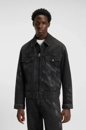 HUGO x RB lasered-pattern jacket in black denim
