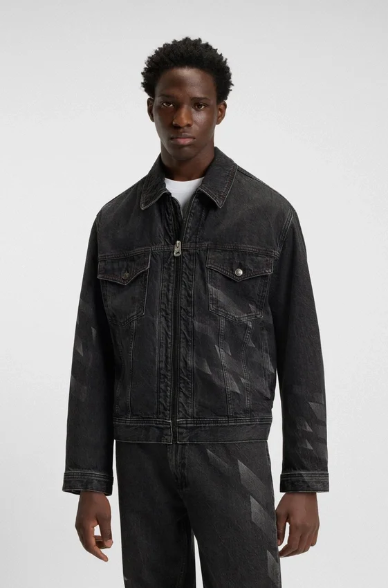 HUGO x RB lasered-pattern jacket in black denim HUGO x RB lasered-pattern jacket in black denim
