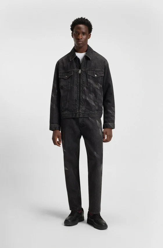 HUGO x RB lasered-pattern jacket in black denim HUGO x RB lasered-pattern jacket in black denim
