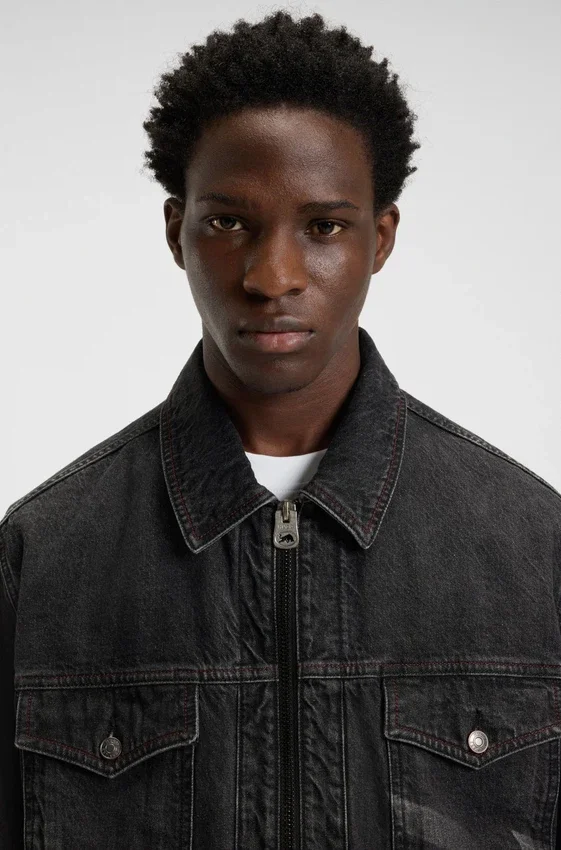 HUGO x RB lasered-pattern jacket in black denim HUGO x RB lasered-pattern jacket in black denim