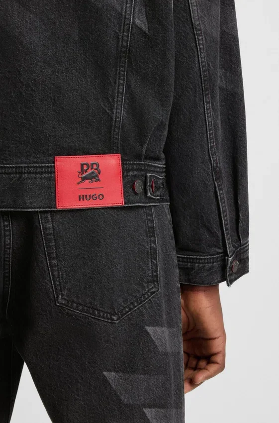 HUGO x RB lasered-pattern jacket in black denim HUGO x RB lasered-pattern jacket in black denim
