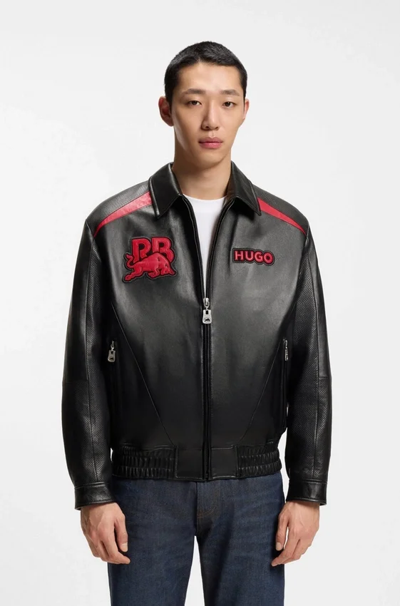 HUGO x RB leather jacket with bull motifs HUGO x RB leather jacket with bull motifs