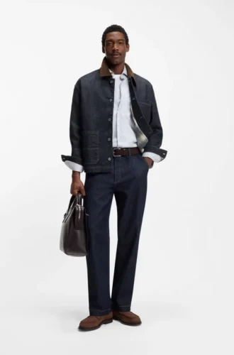 Indigo-denim jacket with contrast collar