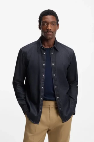 Indigo regular-fit shirt in stretch denim