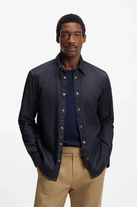 Indigo regular-fit shirt in stretch denim Indigo regular-fit shirt in stretch denim