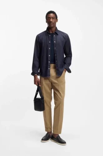 Indigo regular-fit shirt in stretch denim
