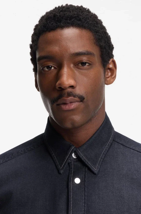 Indigo regular-fit shirt in stretch denim Indigo regular-fit shirt in stretch denim
