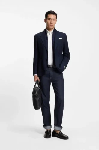 Indigo straight-fit jeans in stretch denim