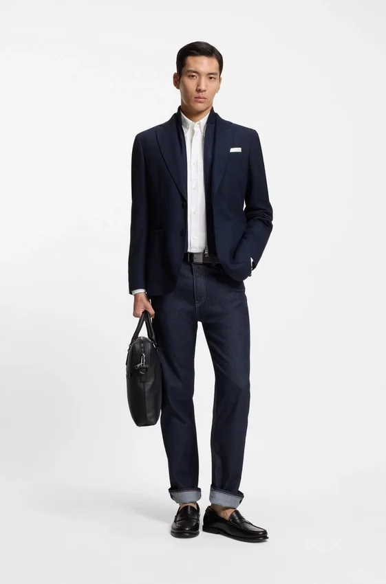 Indigo straight-fit jeans in stretch denim Indigo straight-fit jeans in stretch denim