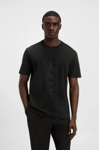 Interlock-cotton T-shirt with mesh-print artwork
