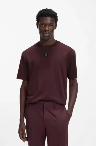 Interlock-cotton T-shirt with metallic stacked-logo badge