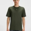 Interlock-cotton T-shirt with metallic stacked-logo badge