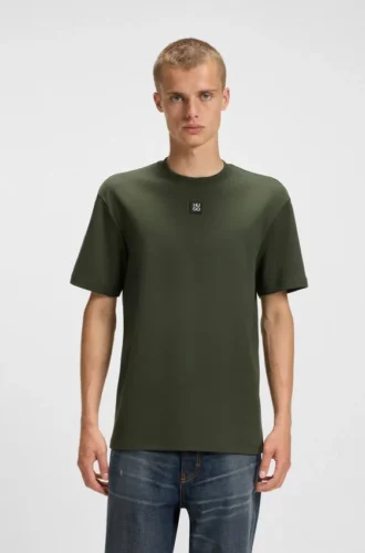 Interlock-cotton T-shirt with metallic stacked-logo badge