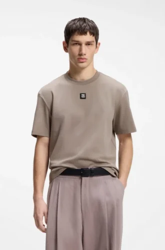 Interlock-cotton T-shirt with metallic stacked-logo badge
